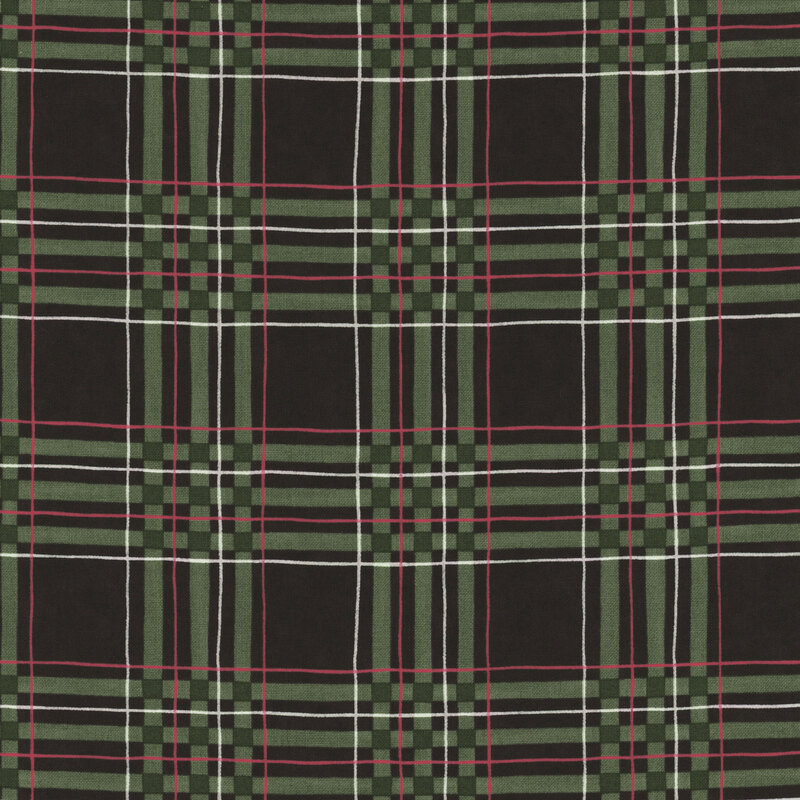 wonderful black fabric with red, white, and green plaid patterning