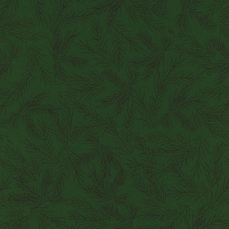 green fabric with scattered dark green fir boughs