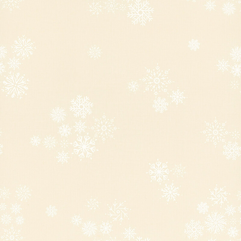 cream fabric with scattered white snowflakes