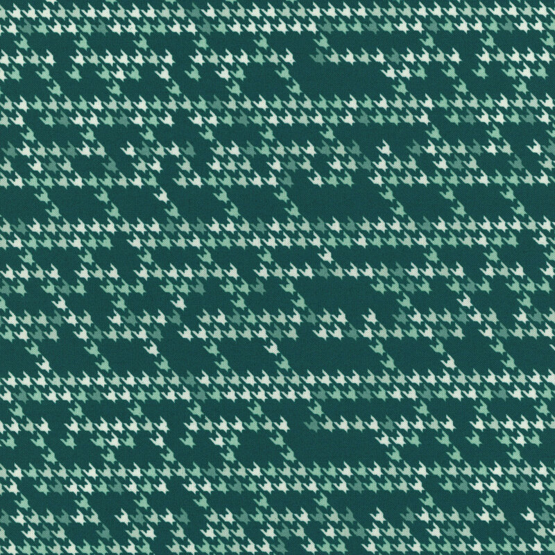 teal fabric with a modern interpretation of the houndstooth design in shades of cream and aqua