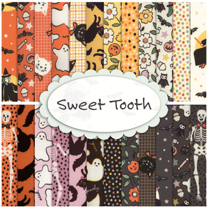 Collage image of fabrics included in the Sweet Tooth collection