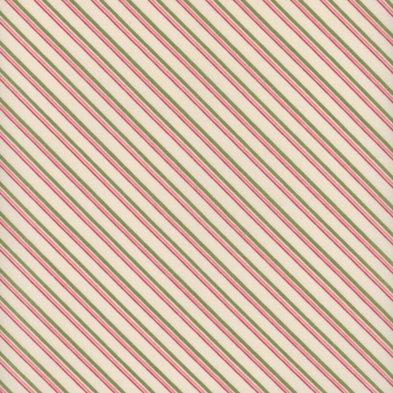White fabric with small red, pink, and green parallel diagonal lines