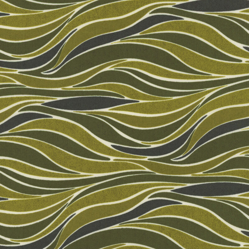 lovely green fabric with a modern swirl pattern in various shades of green