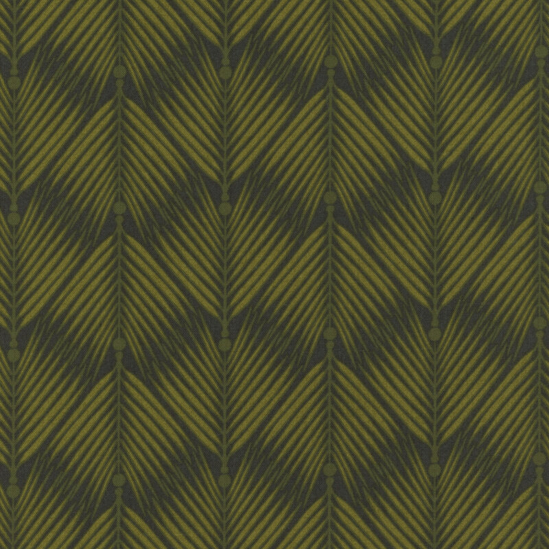 beautiful forest green fabric with rows of alternating leaf green palm frond motifs