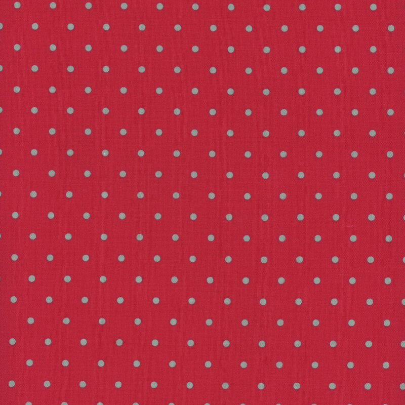 red fabric with teal polka dots 