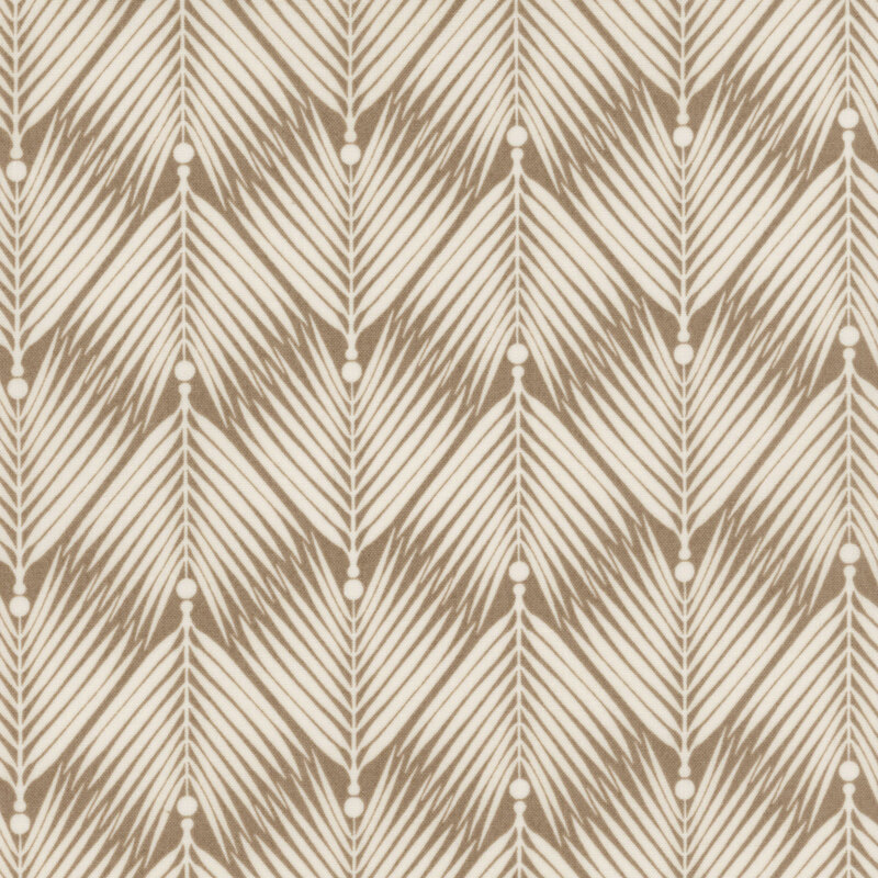 beautiful warm taupe fabric with rows of alternating white palm frond motifs