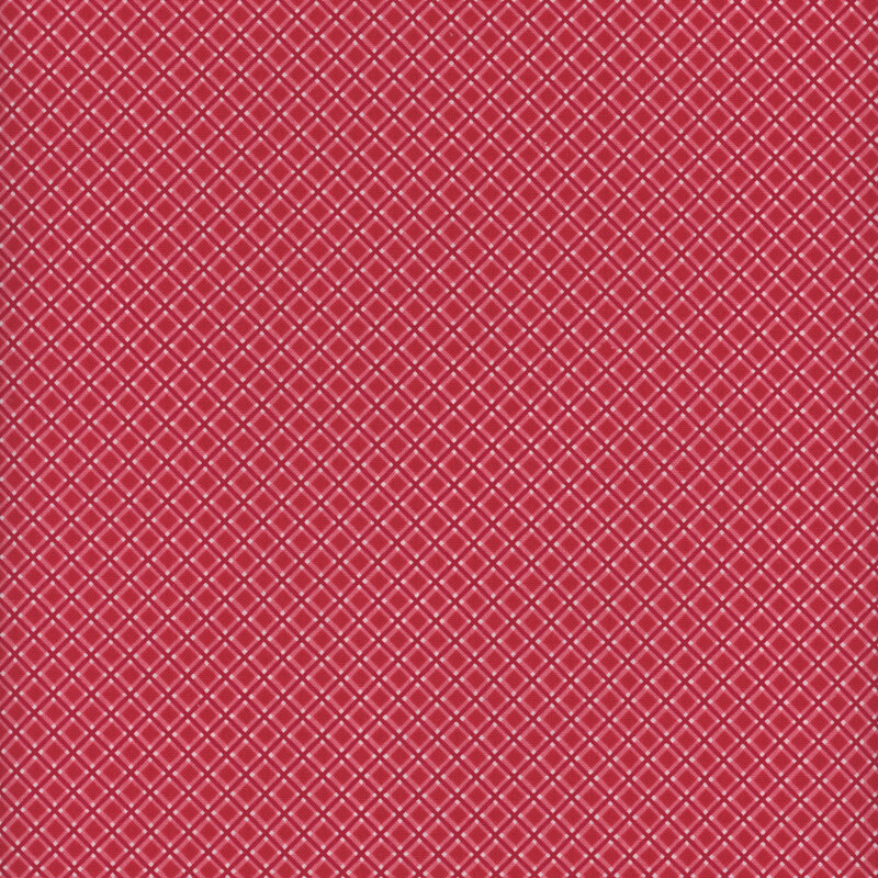 geometric lattice fabric in reds and white