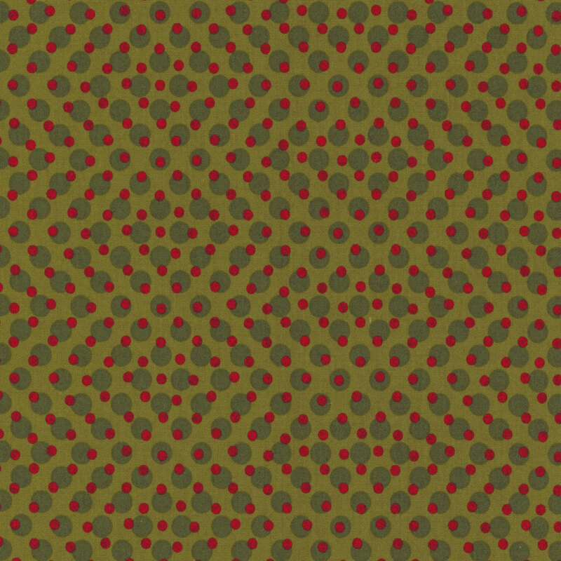 gorgeous green fabric in large forest green polka dots and smaller bright red polka dots