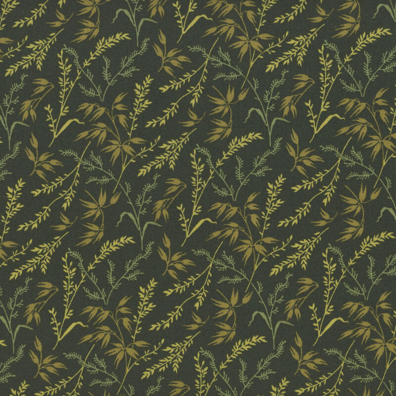 dark green fabric with flowering grass stalks in lighter shades of green