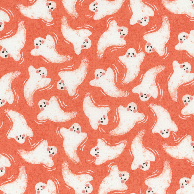 adorable orange textured fabric with scattered blushing ghosts