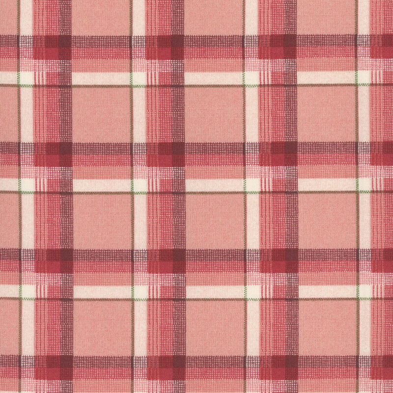Cream and red plaid fabric in a gradient of shades