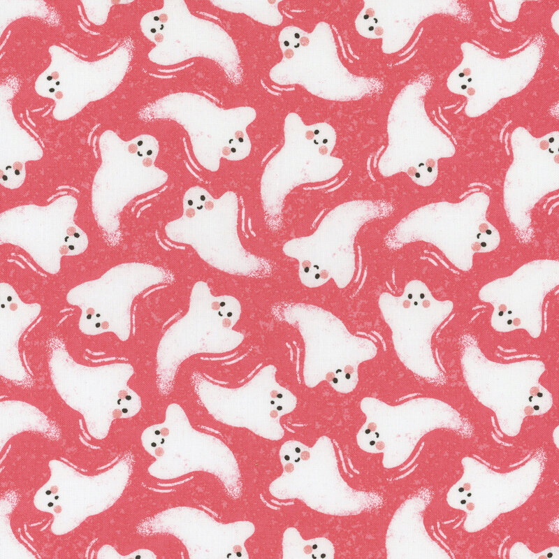 adorable medium pink textured fabric with scattered blushing ghosts