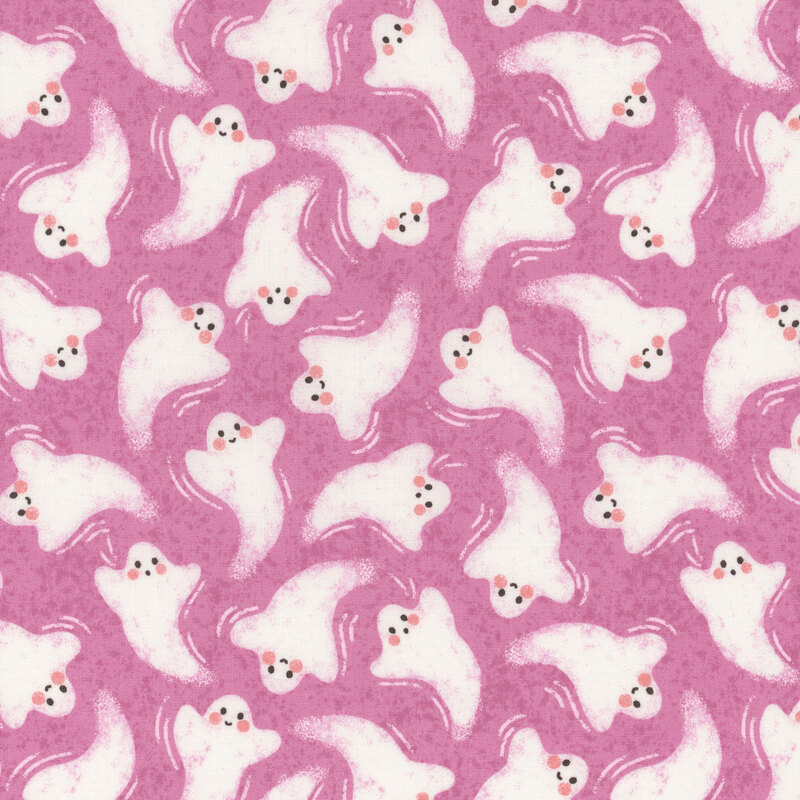 adorable pink textured fabric with scattered blushing ghosts