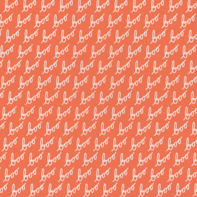 fun orange fabric with diagonal rows of the word 