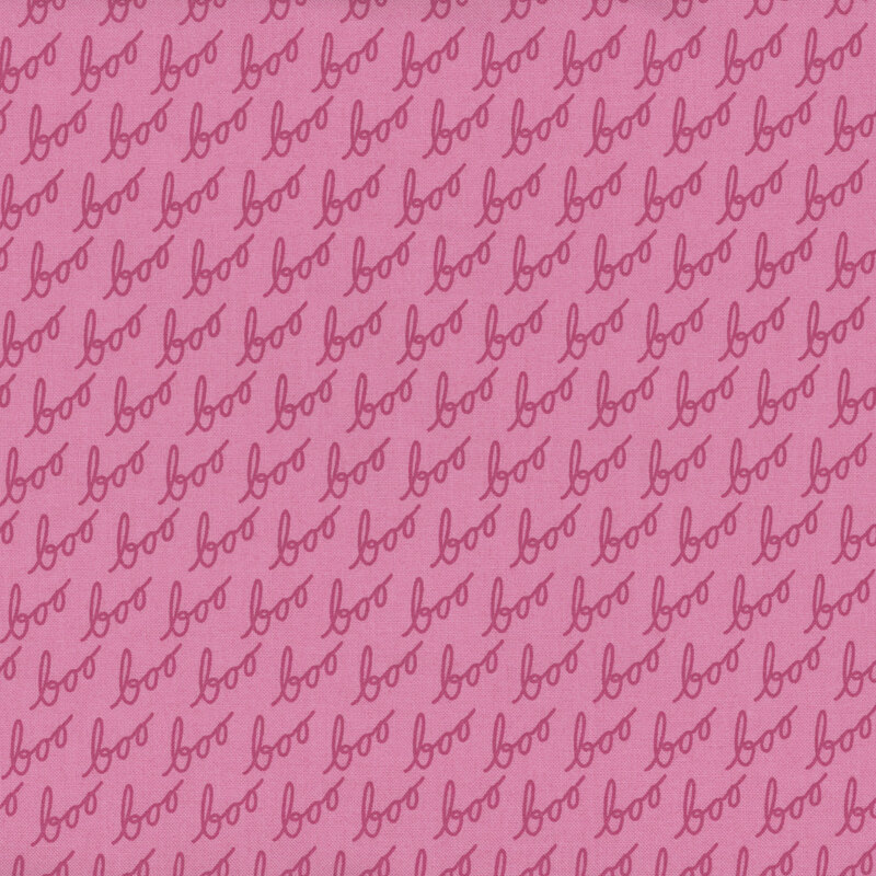fun pink fabric with diagonal rows of the word 