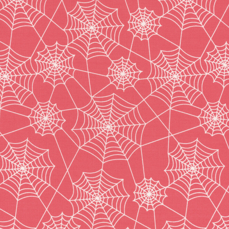 adorable dark pink fabric with white spiderwebs