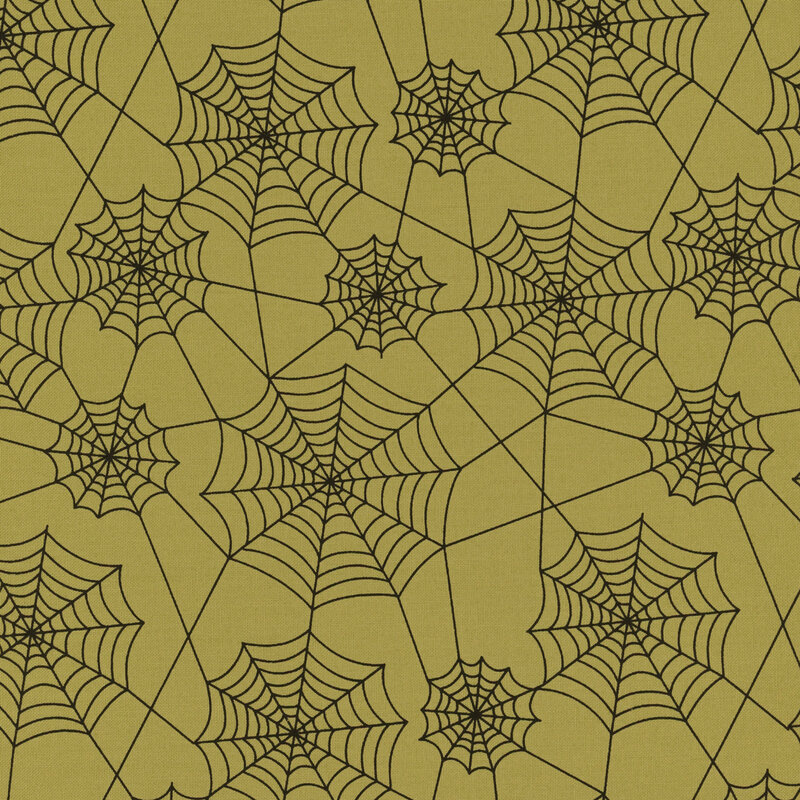 adorable swamp green fabric with black spiderwebs
