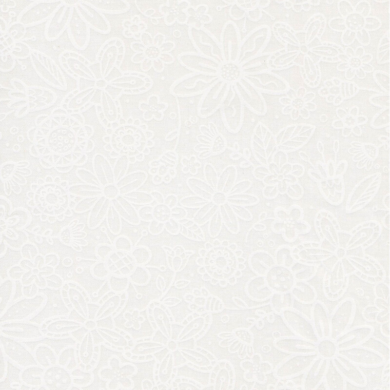 image of tonal fabric with various white flowers on a white background 