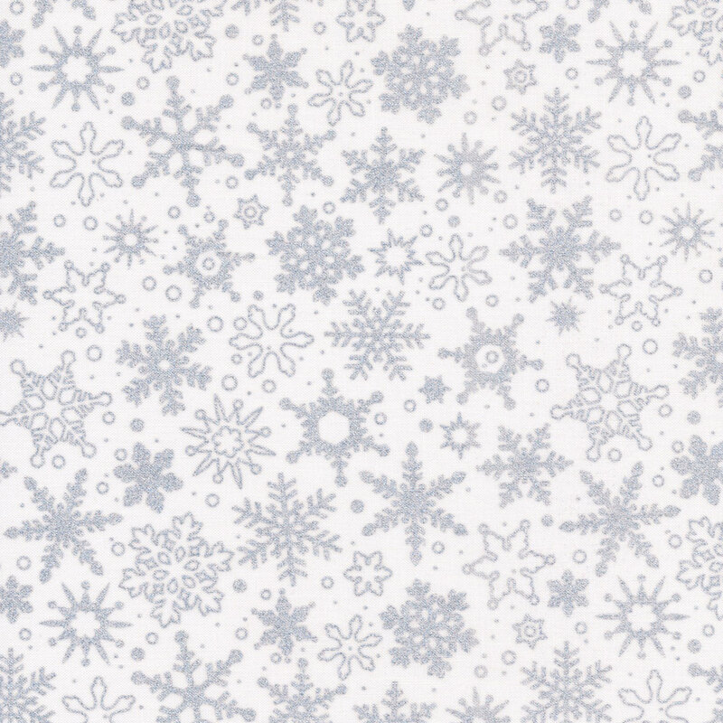 image of fabric with silver snowflakes on a white background 