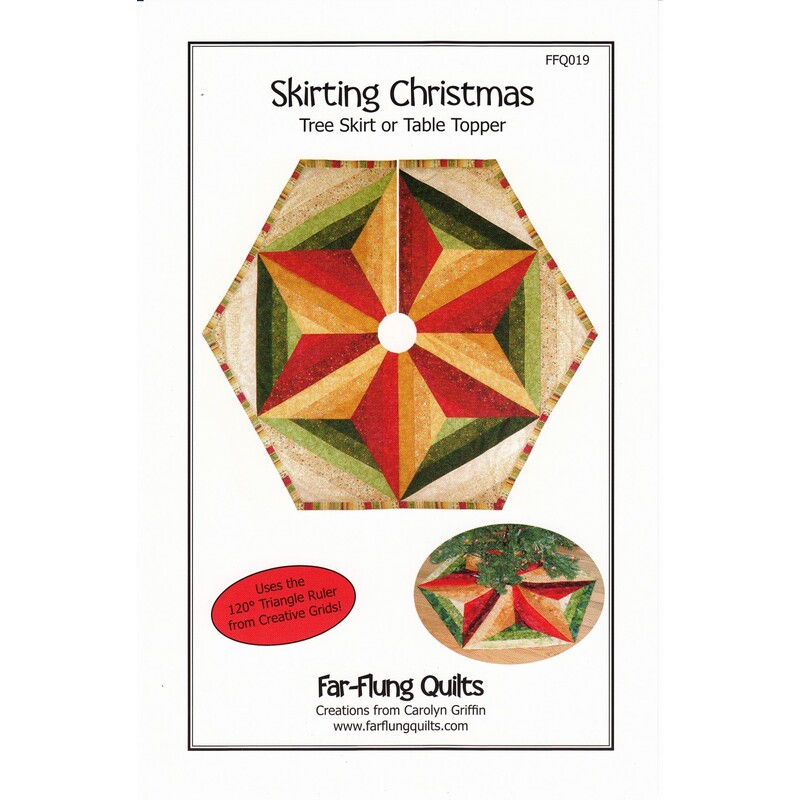 Front of pattern, showing a finished tree skirt with a pieced star in the center