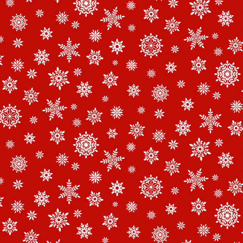 Small white snowflakes on a bright red fabric.