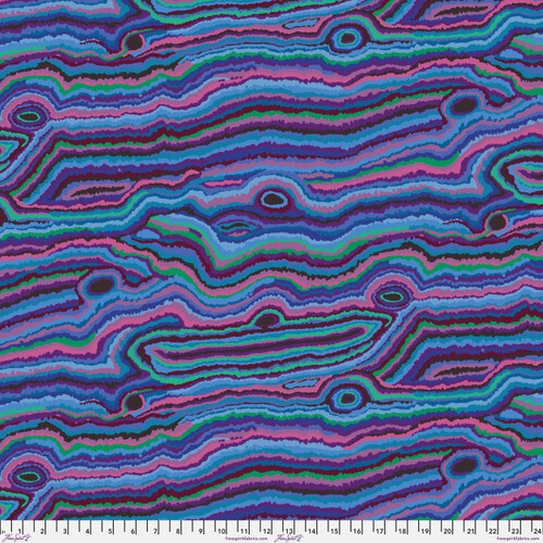 Fabric featuring vibrant teal, aqua, green, pink, and purple irregular striations that mimic Jupiter