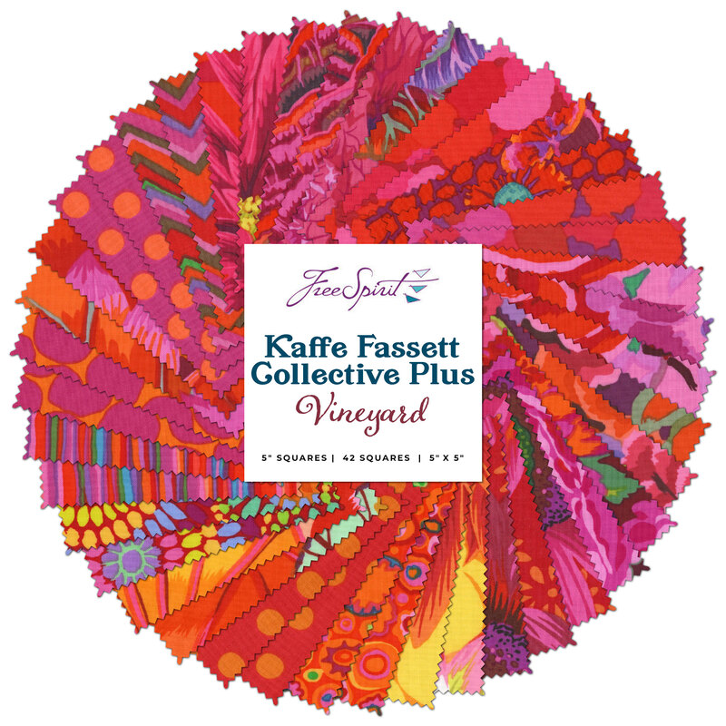 collage of all Vineyard colorway fabrics in shades of red, magenta, fuchsia, and orange