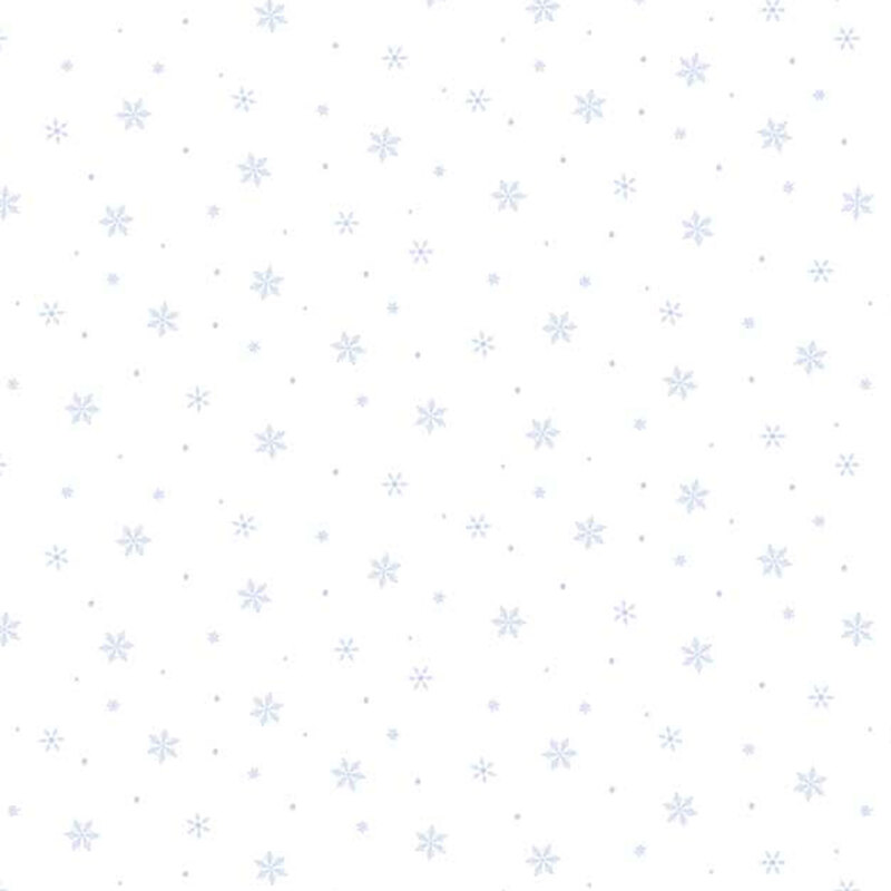 Small pastel blue snowflakes on white fabric.