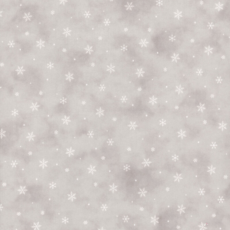Small white snowflakes on mottled taupe fabric.