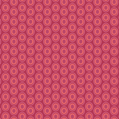 deep red fabric with a lovely peach and purple oval polka dot design