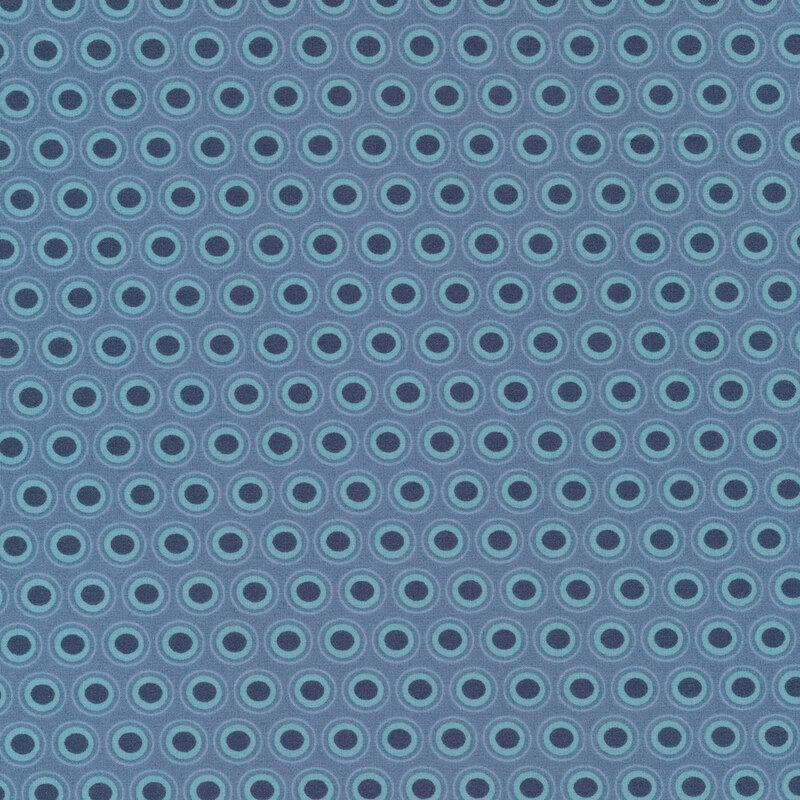Blue fabric with a lovely aqua and dark indigo oval polka dot design