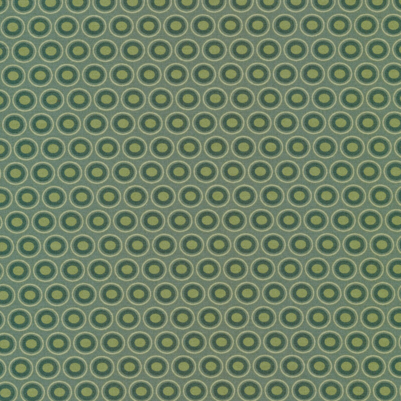 Light sage fabric with a lovely teal and pale green oval polka dot design