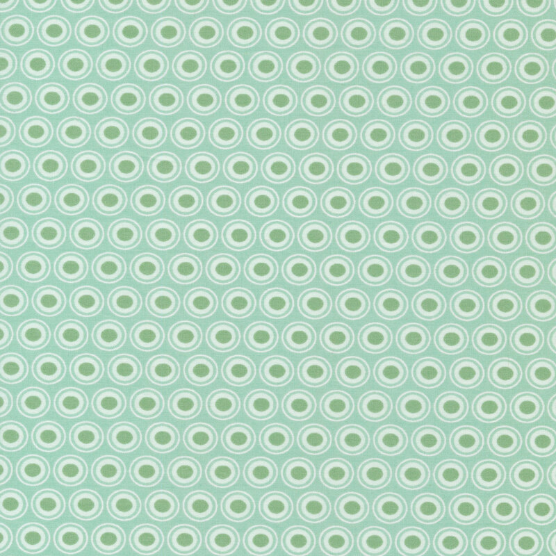 Aqua fabric with a lovely light honeydew and mint green oval polka dot design