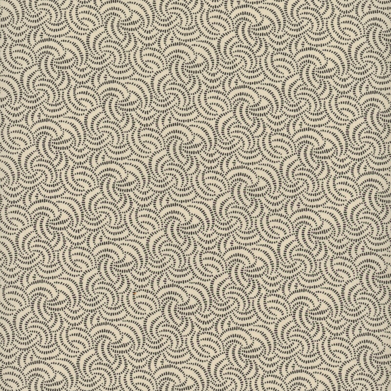 Cream fabric with intertwined, curved motifs in black all over