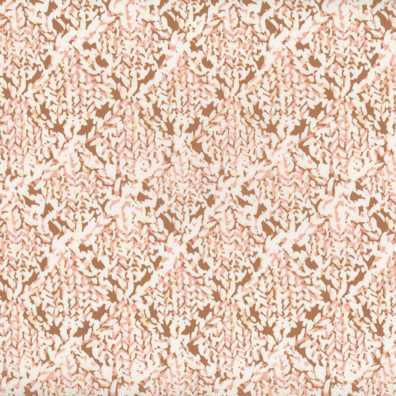 Fabric with a cable knit print in cream, brown, and peach pink tones