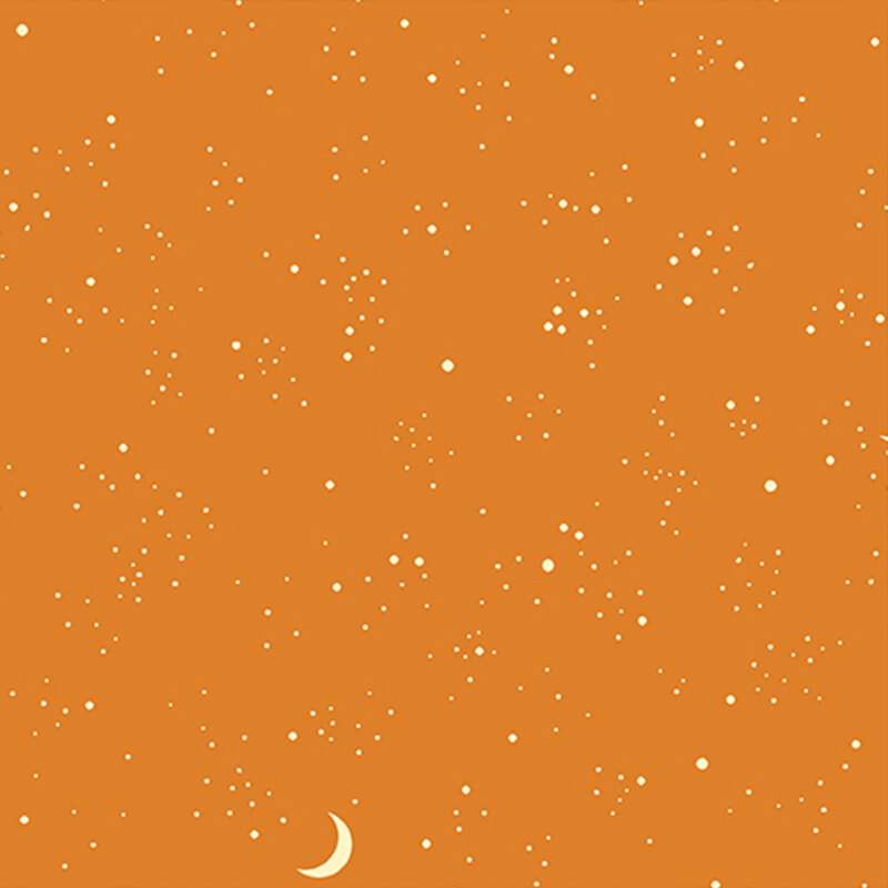 lovely orange fabric, featuring scattered cream stars, with an occasional crescent moon
