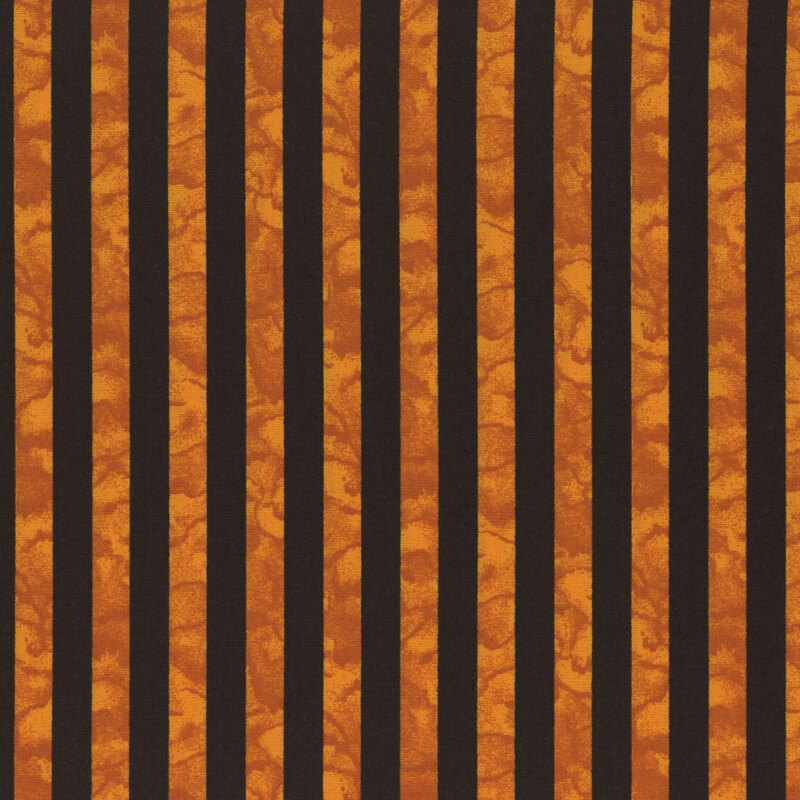 black and mottled orange striped fabric
