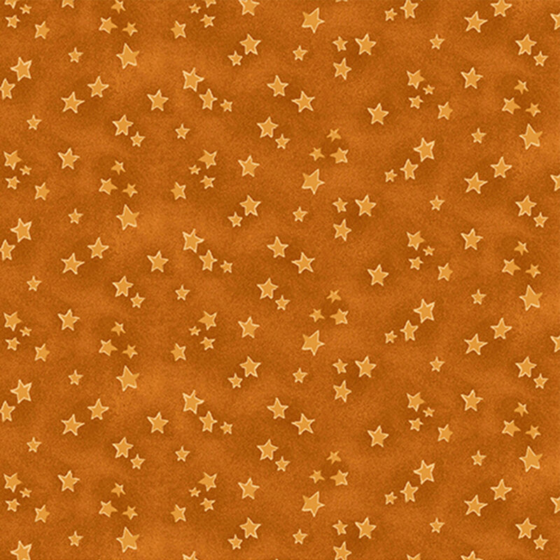orange mottled fabric featuring scattered tonal light orange stars