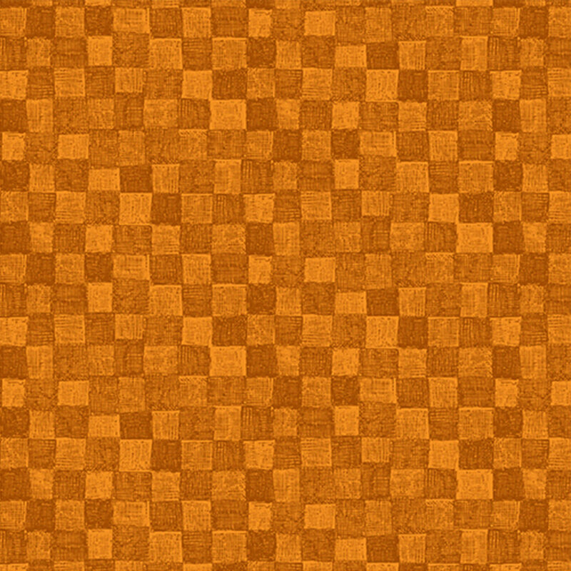 tonal orange checkerboard fabric with a cross hatch texture
