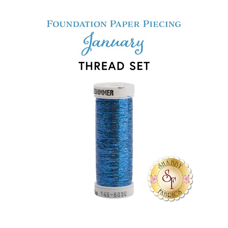 An image of a blue holoshimmer thread on a white background with the words 