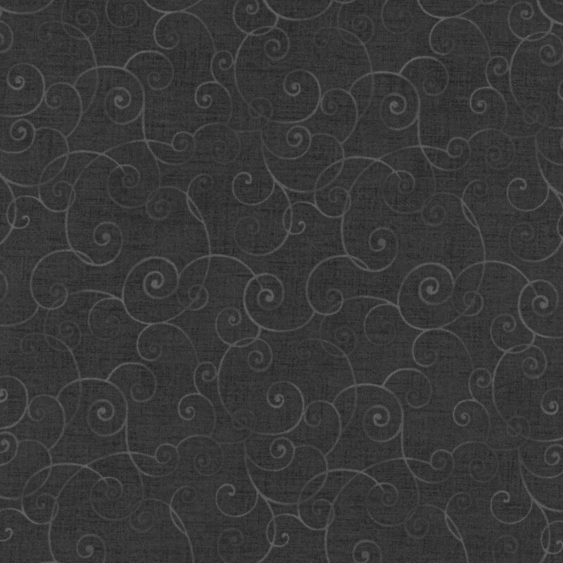 dark gray fabric has gorgeous tonal texturing with lighter gray swirls