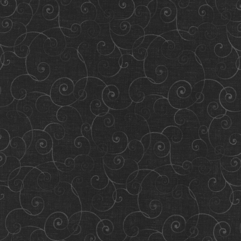 black fabric has gorgeous tonal texturing with gray swirls