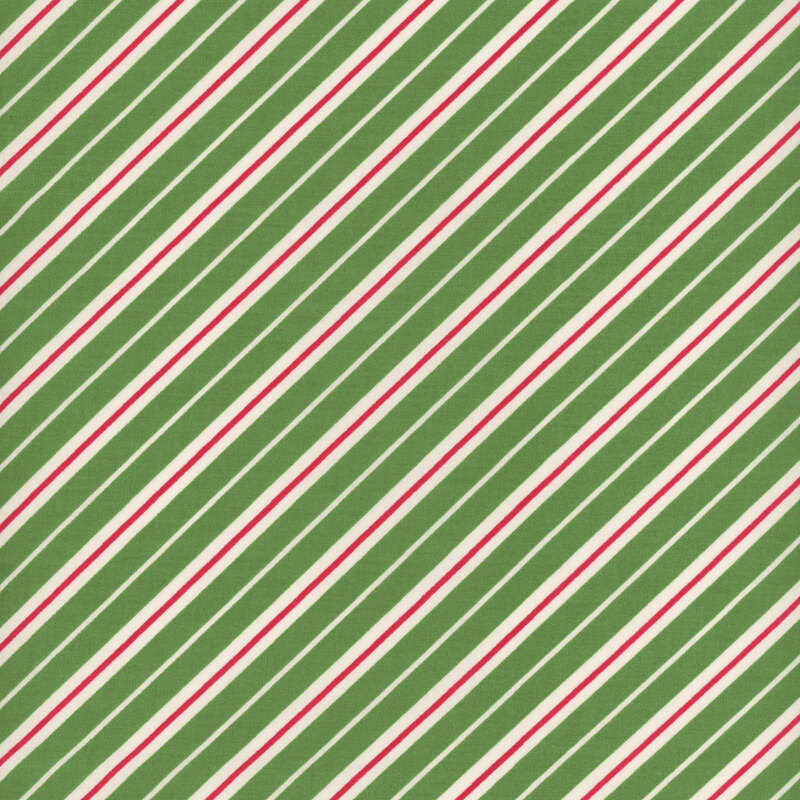 green fabric adorned with diagonal white and red stripes