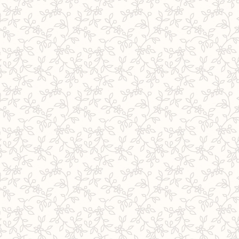 Seamless light gray floral pattern on a soft cream background with delicate branches and leaves.