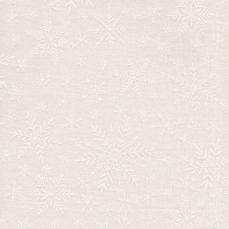 White fabric with tonal white snowflakes all over