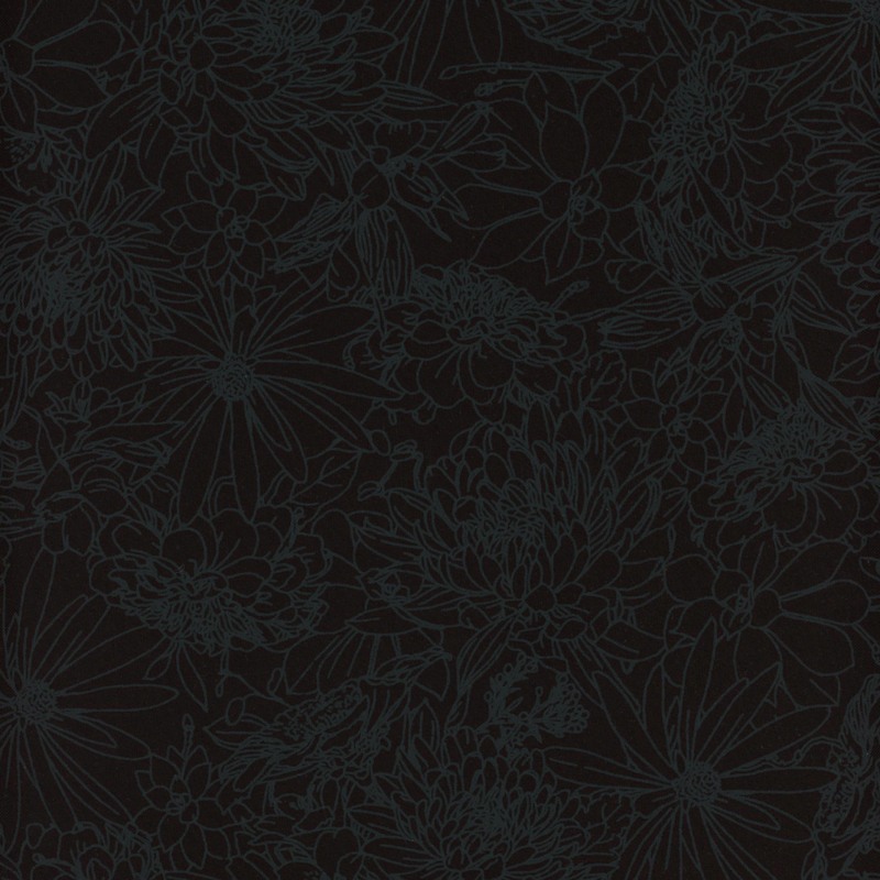 Packed tonal wildflower outlines on black fabric