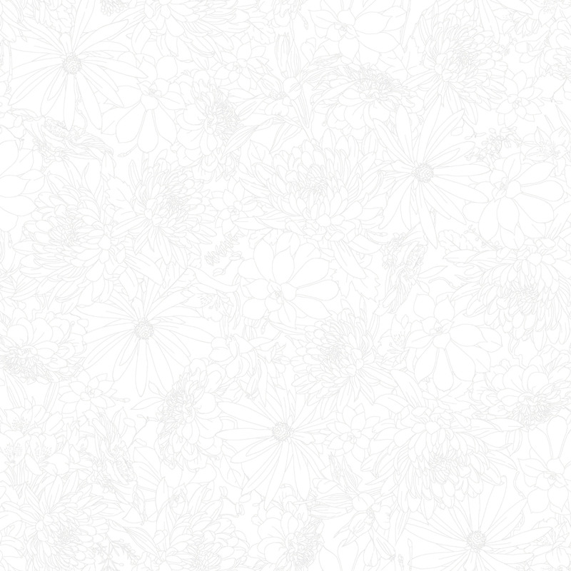 Light floral pattern with outlines of various flowers on a white background.