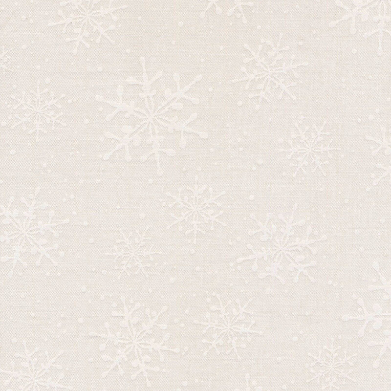 White fabric with tonal white snowflakes all over