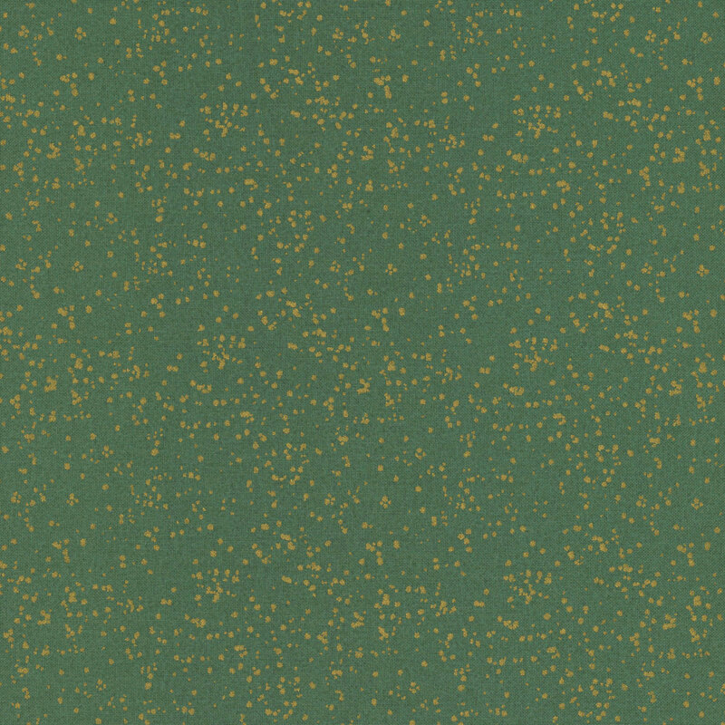 cool toned green fabric with metallic gold speckling