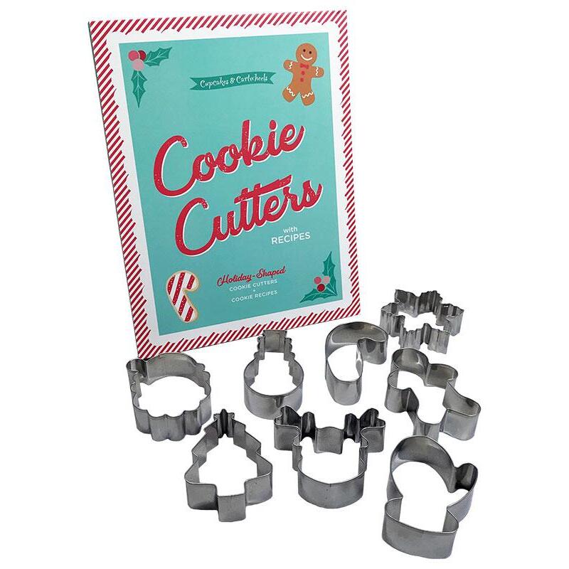 The cookie cutters and front of case, isolated on a white background